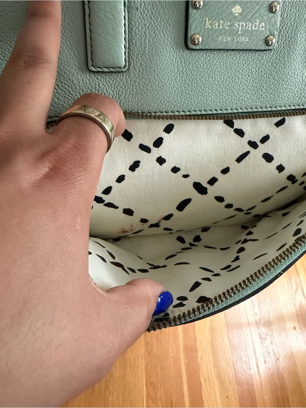 Kate Spade New York Mint Green/Blue Pebbled Leather Satchel Crossbody Purse